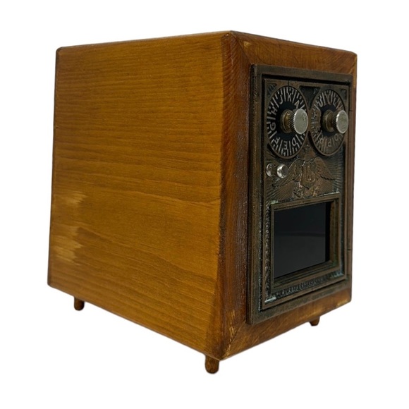 Antique Post Office Double Eagle Dial Door Coin Bank Wooden Box 7" x 5" x 6.5" - Picture 4 of 13